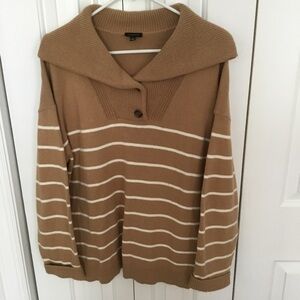 Talbots Tan Striped Cowl Neck Sweater
